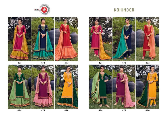 TRIPLE AAA KOHINOOR Latest Heavy Wedding Wear Satin Georgette Embroidery Work top With Lehenga And dual Santoon  Salwar Suit Collection